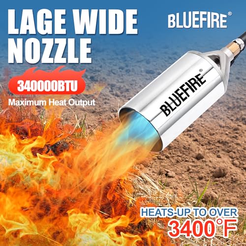 Bluefire Propane Torch Weed Burner Torch for Propane Tank 340000 BTU Heavy Duty Weed Torch with Self Ignition on 1lb Small Propane Tank Cordless for Roofing Flame Thrower Start Fire Ice Snow Melting