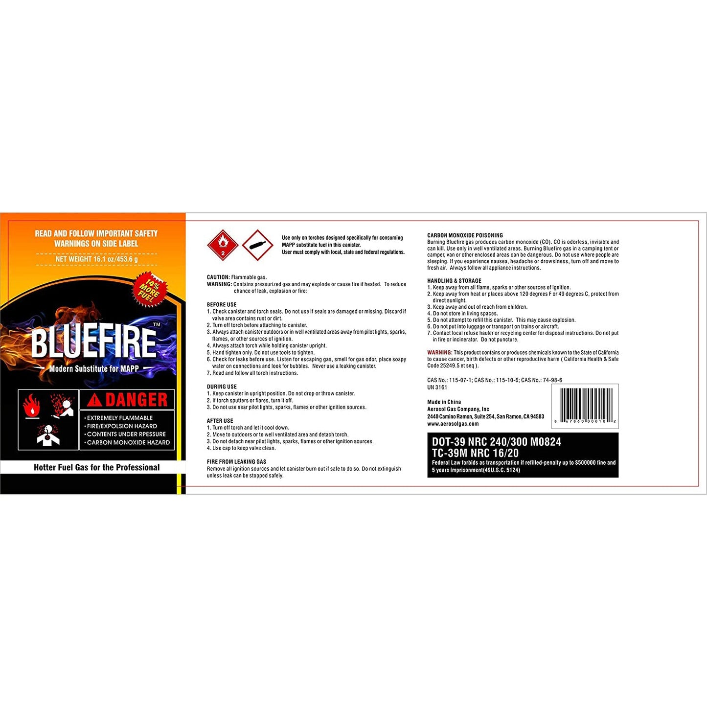 Pack of 2, 14.1 oz BLUEFIRE Modern MAPP Gas Cylinder