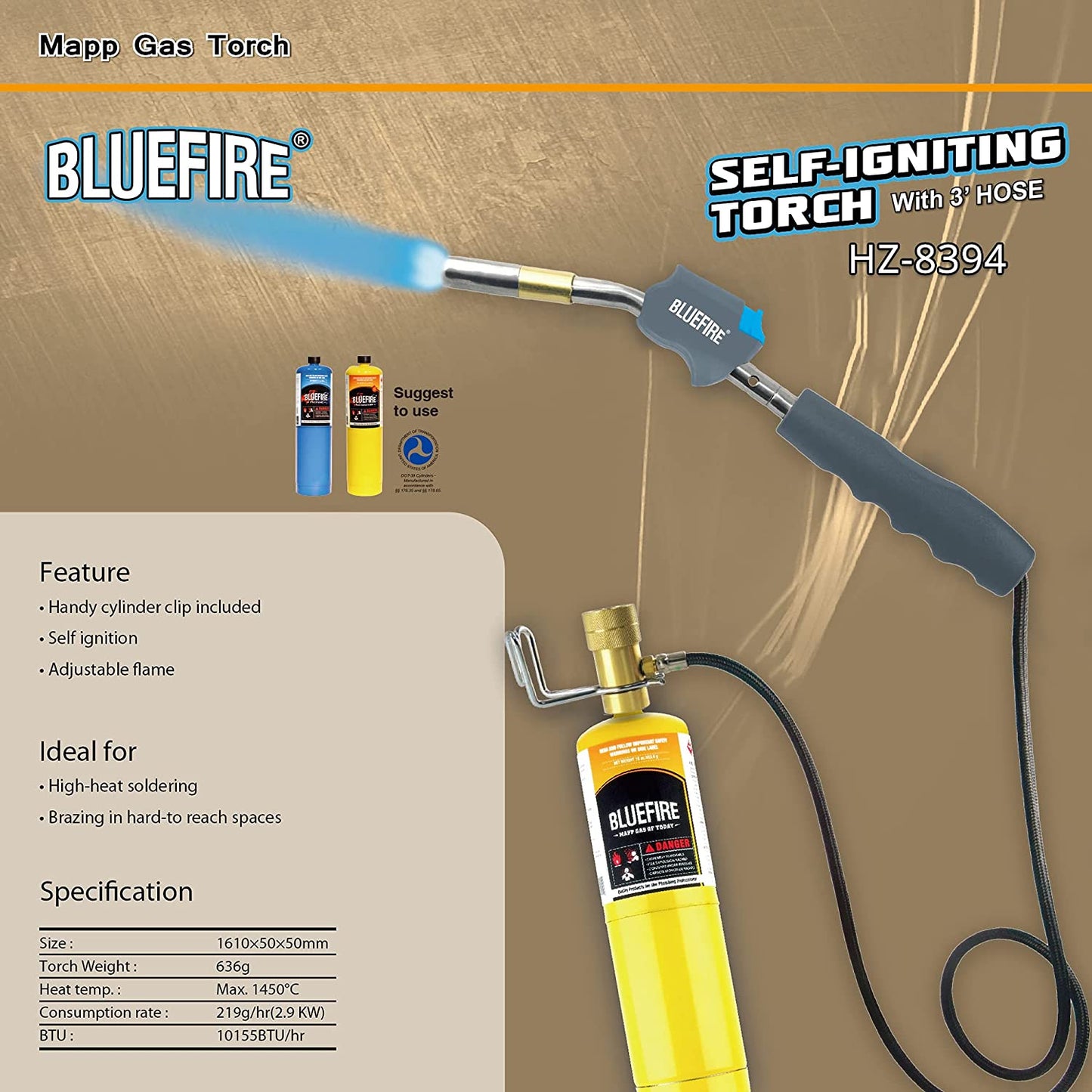 HZ-8394 Trigger Start 3' Hose Gas Welding Torch