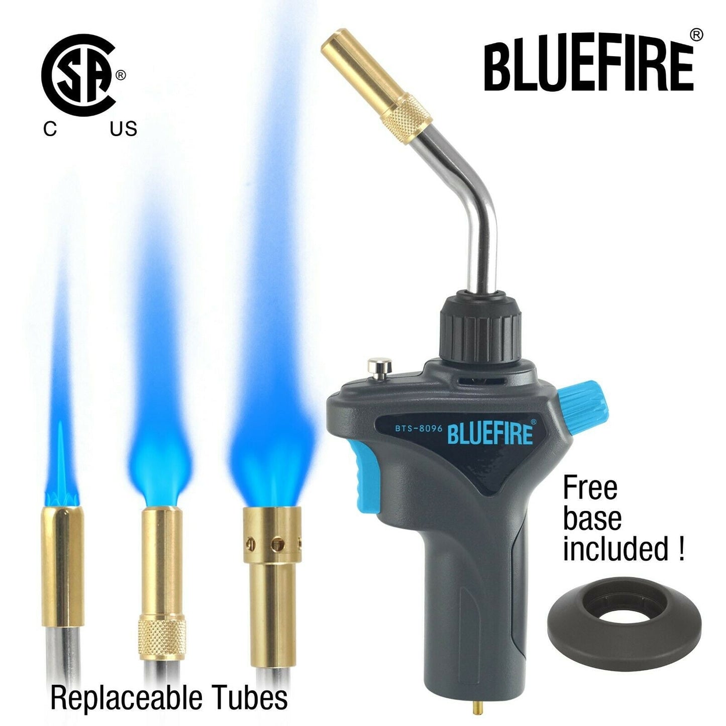 BTS-8096-3 Metal Handle Gas Welding Torch Kit,3 Tubes (Swirl, Pencil, Shrink Searing),Fuel MAPP MAP PRO Propane,Auto Trigger Start,Heavy Duty