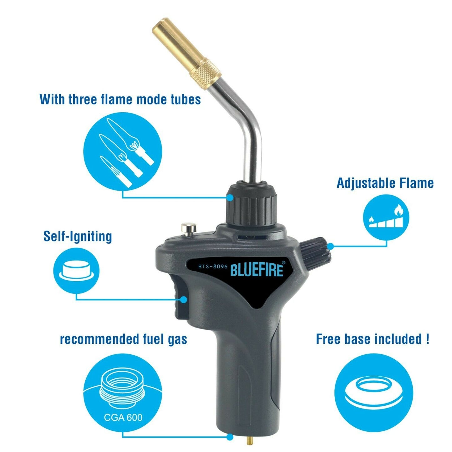 BTS-8096-3 Metal Handle Gas Welding Torch Kit,3 Tubes (Swirl, Pencil, Shrink Searing),Fuel MAPP MAP PRO Propane,Auto Trigger Start,Heavy Duty