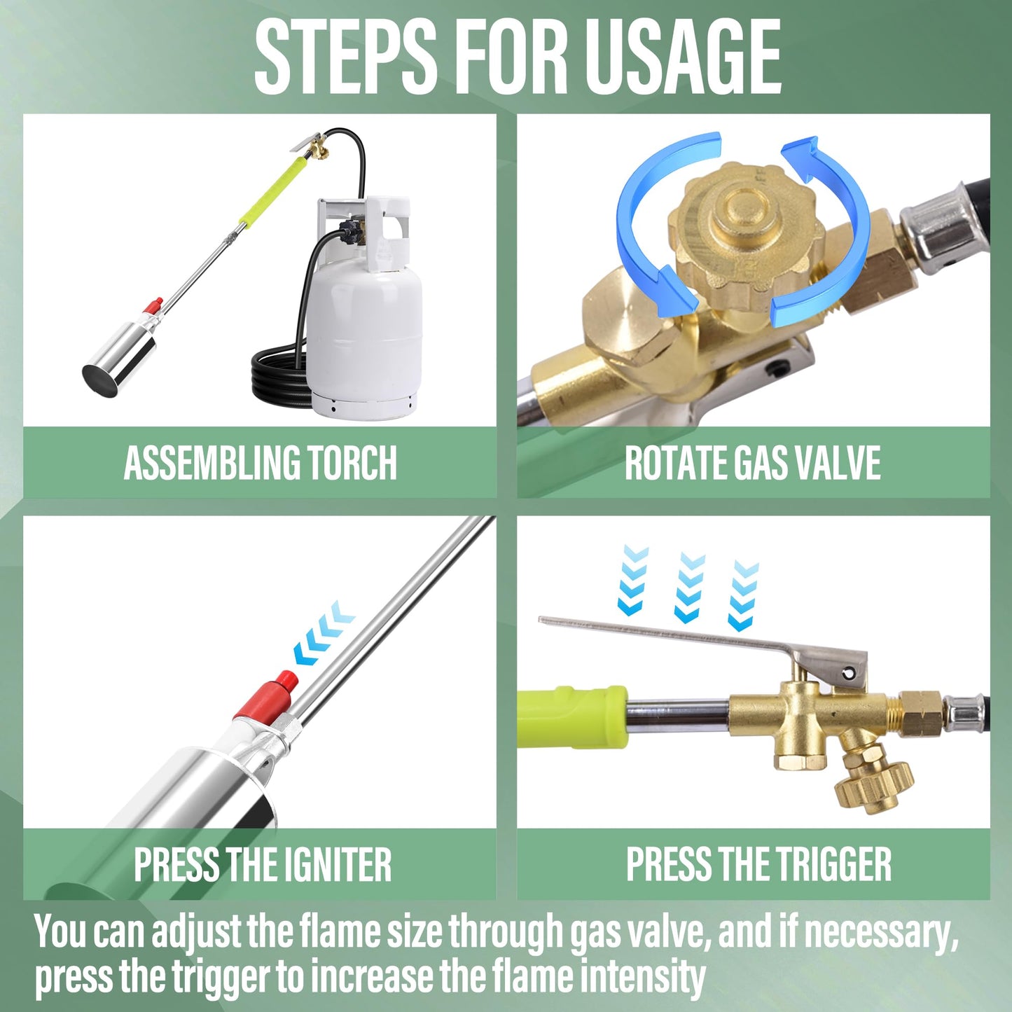 Propane Torch Weed Burner High Output 500,000 BTU Weed Burner Torch For Propane Tank with Self Igniter Blow Torch Turbo Trigger and 10FT Hose Flamethrower Weed Torch Propane Burner