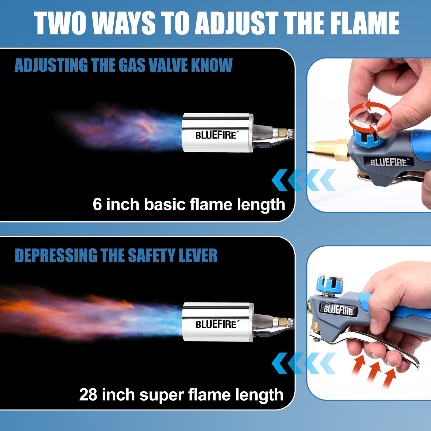 Bluefire Propane Torch Weed Burner Torch for Propane Tank 340000 BTU Heavy Duty Weed Torch with Self Ignition on 1lb Small Propane Tank Cordless for Roofing Flame Thrower Start Fire Ice Snow Melting